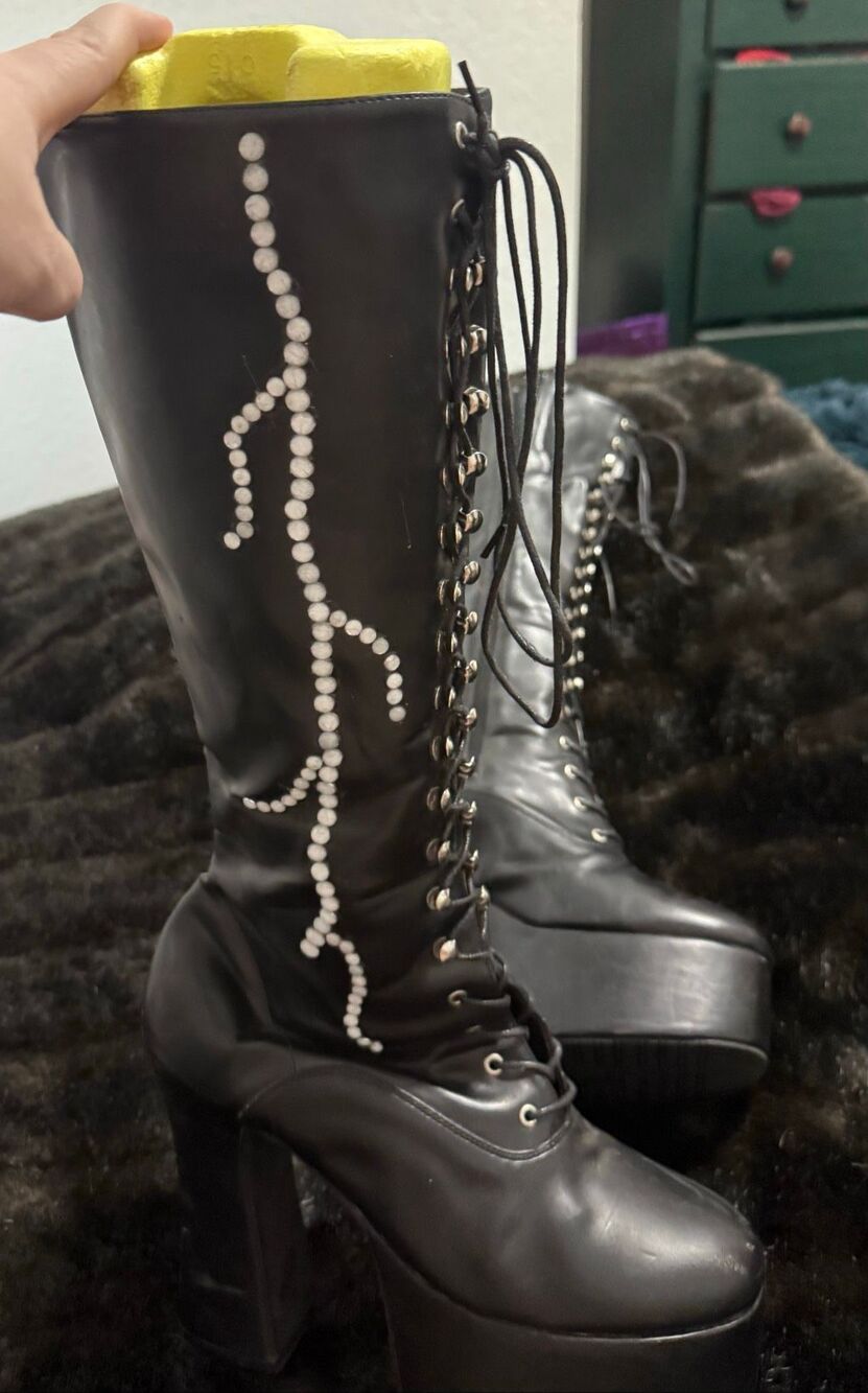 Demonia  Pleaser Electra 5In Platform Knee High Lace-Up Boots  Side Zipper 11